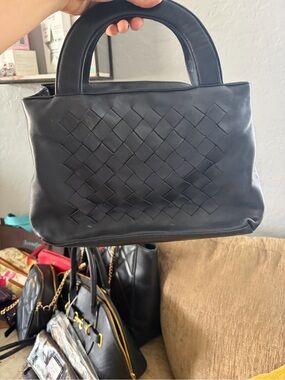 Valerie Stevens Black Woven Leather Tote